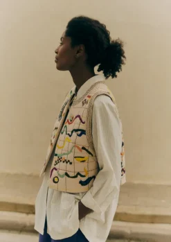 Outlet Abstract Hand Embroidered Gilet Women Coats & Jackets