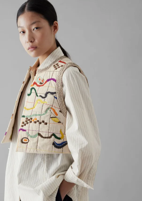 Outlet Abstract Hand Embroidered Gilet Women Coats & Jackets