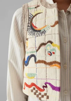 Outlet Abstract Hand Embroidered Gilet Women Coats & Jackets