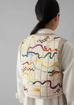 Outlet Abstract Hand Embroidered Gilet Women Coats & Jackets