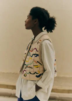 Outlet Abstract Hand Embroidered Gilet Women Coats & Jackets