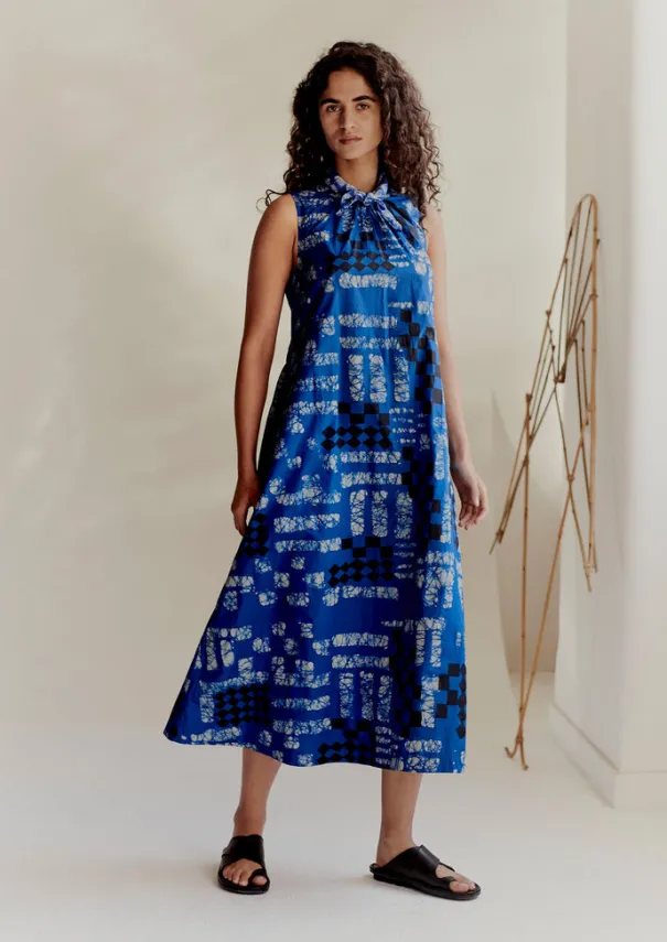 Sale Block Print Batik Poplin Dress Women Dresses