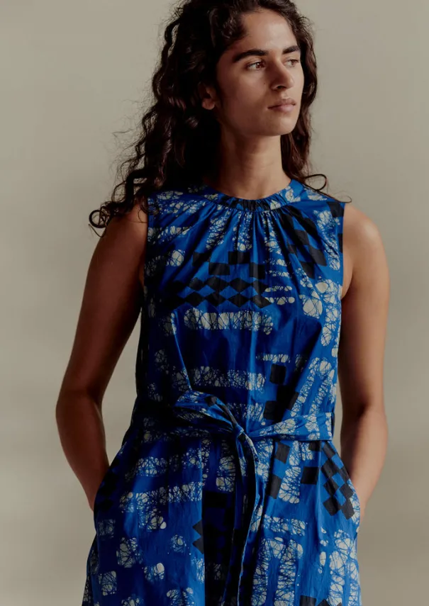 Sale Block Print Batik Poplin Dress Women Dresses