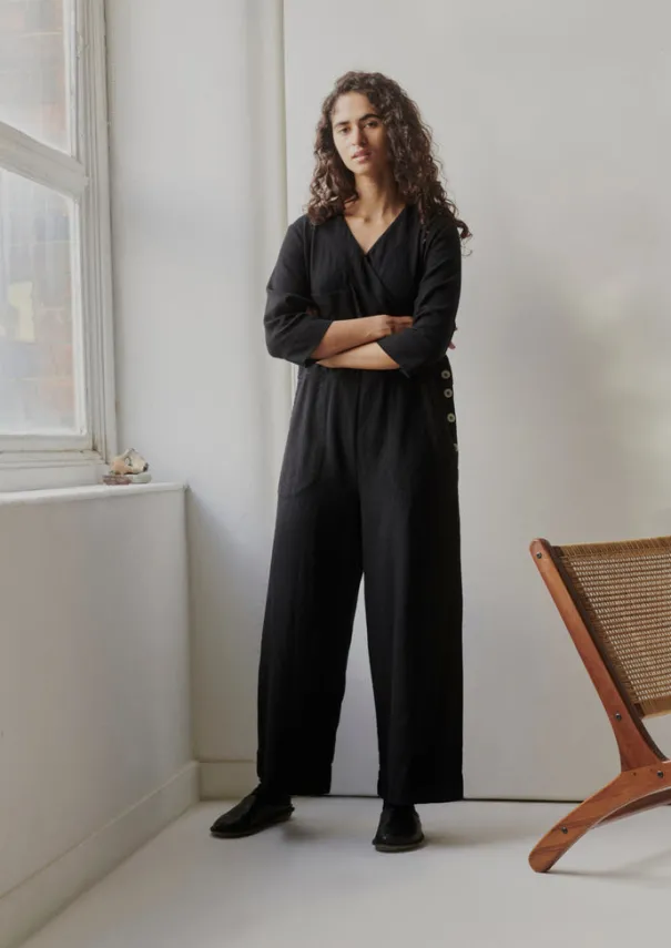 Brushed Cotton Linen Herringbone Jumpsuit Women Linen|Loungewear