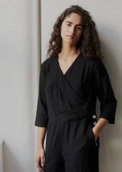 Brushed Cotton Linen Herringbone Jumpsuit Women Linen|Loungewear