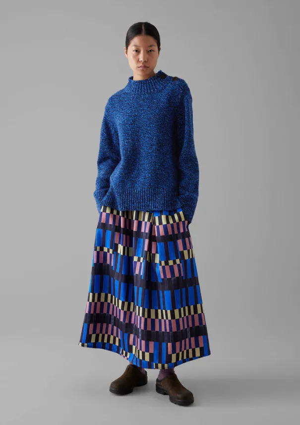 Best Button Shoulder Marled Donegal Wool Sweater Women Knitwear