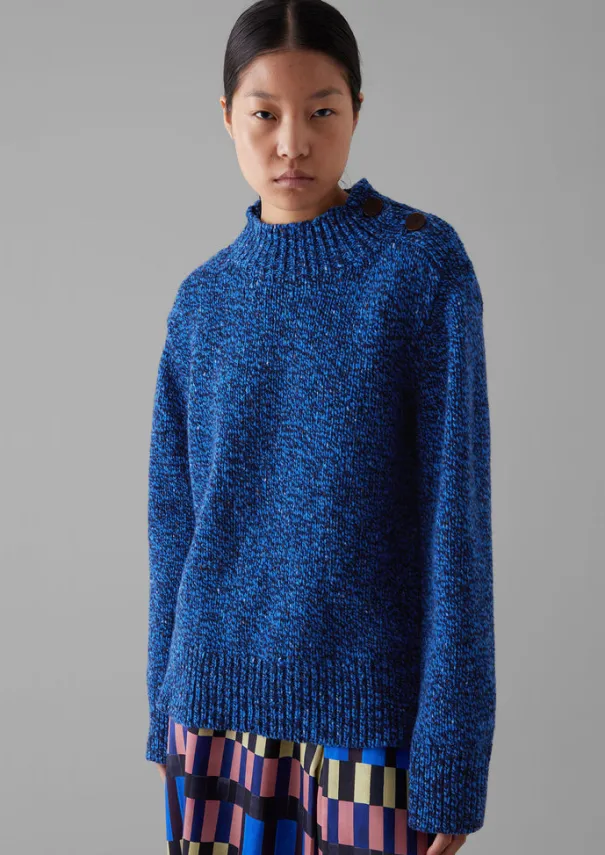 Best Button Shoulder Marled Donegal Wool Sweater Women Knitwear