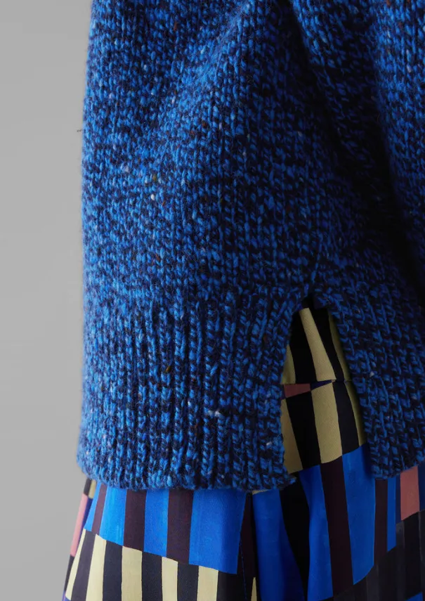 Best Button Shoulder Marled Donegal Wool Sweater Women Knitwear