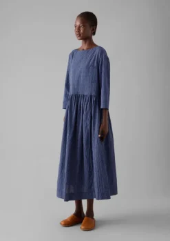 Outlet Check Crinkle Cotton Boat Neck Dress Women Loungewear|Dresses