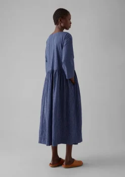 Outlet Check Crinkle Cotton Boat Neck Dress Women Loungewear|Dresses