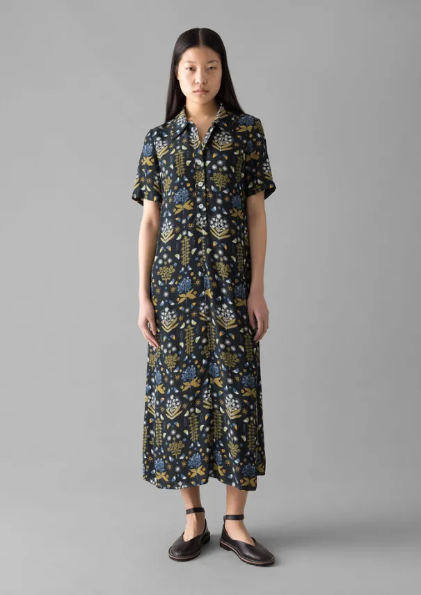 Discount Collector Print Fluid Shirt Dress Women Dresses