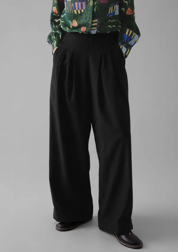 Best Corinne Wool Cotton Herringbone Wide Leg Trousers Women Trousers