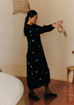 Outlet Cosmic Dot Print Column Dress Women Dresses