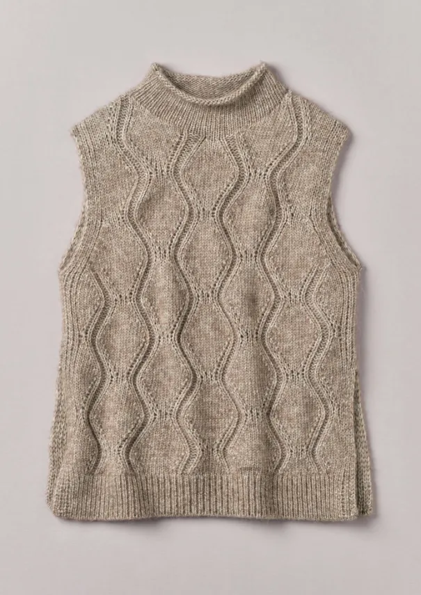 Cotton Alpaca Reverse Cable Tank Women Knitwear