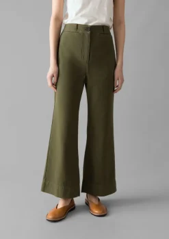 Online Cotton Canvas Kick Flare Trousers Women Trousers