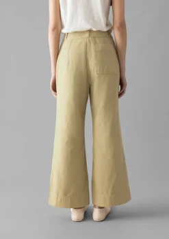 Hot Cotton Canvas Kick Flare Trousers Women Trousers