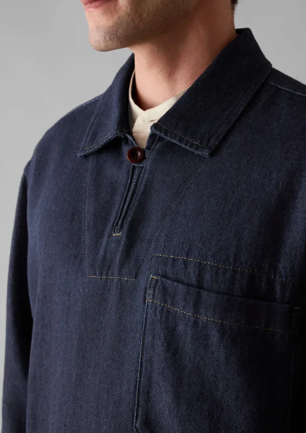Online Cotton Hemp Denim Smock Shirt Denim|Workwear