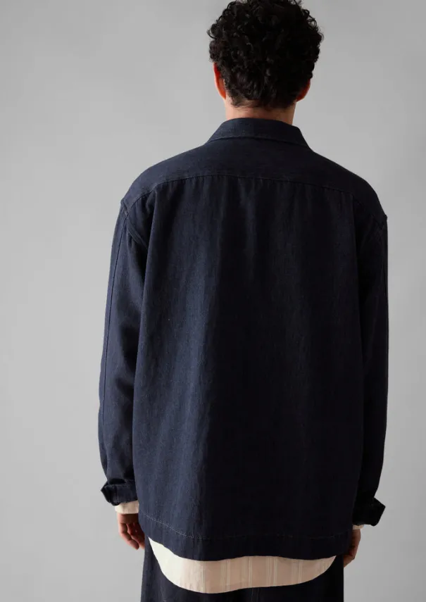Online Cotton Hemp Denim Smock Shirt Denim|Workwear