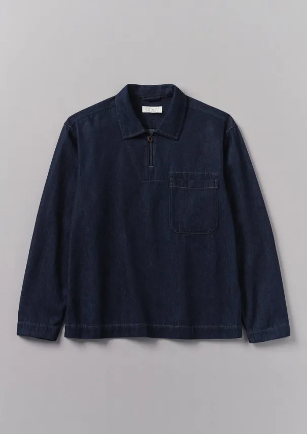 Online Cotton Hemp Denim Smock Shirt Denim|Workwear