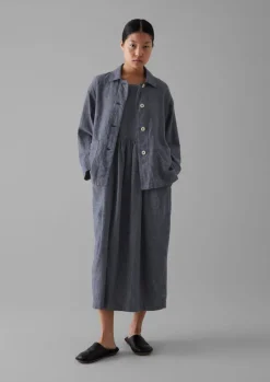 New Cotton Linen Twill Gathered Waist Dress Women Linen|Loungewear