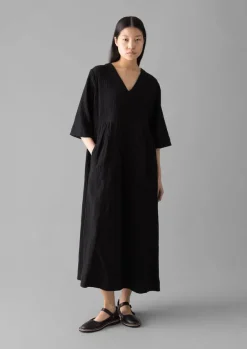 Online Crinkled Cotton V-Neck Dress Women Loungewear|Dresses