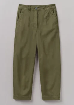 Darted Cotton Twill Trousers Women Trousers