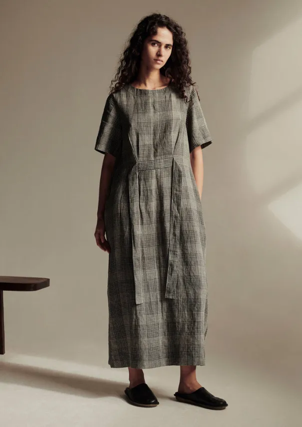 Outlet Etched Check Linen Dress Women Linen|Loungewear