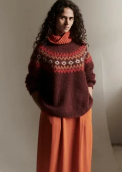 Hot Fair Isle Yoke Mohair Blend Easy Sweater Women Knitwear