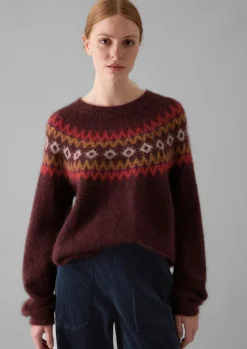 Hot Fair Isle Yoke Mohair Blend Easy Sweater Women Knitwear