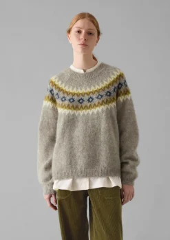Clearance Fair Isle Yoke Mohair Blend Easy Sweater Women Knitwear