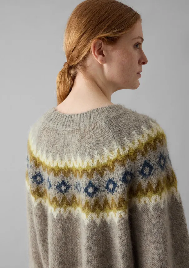 Clearance Fair Isle Yoke Mohair Blend Easy Sweater Women Knitwear