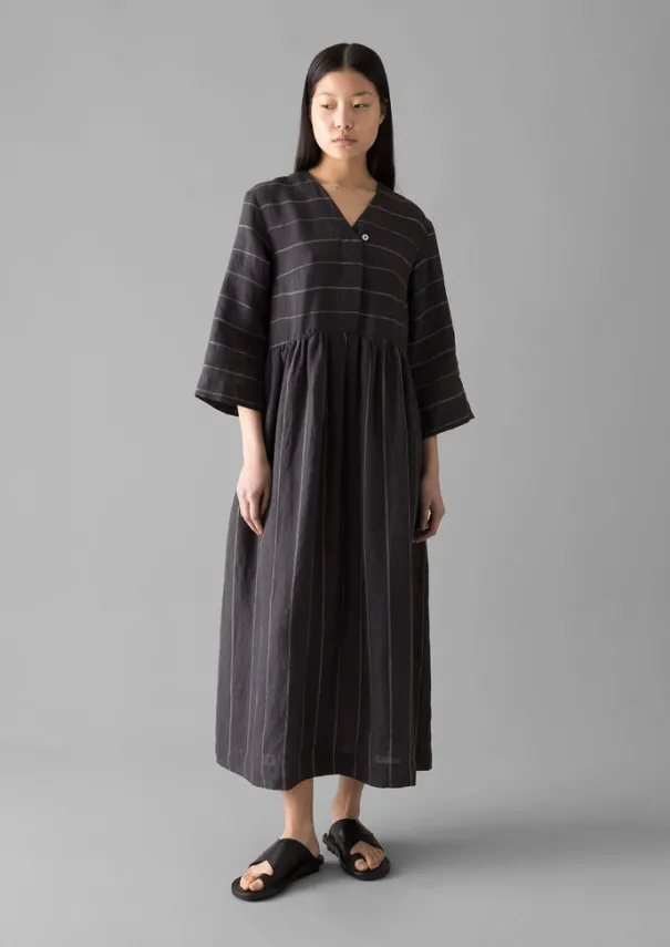 Outlet Fine Stripe Linen V-Neck Dress Women Linen|Loungewear