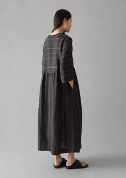 Outlet Fine Stripe Linen V-Neck Dress Women Linen|Loungewear