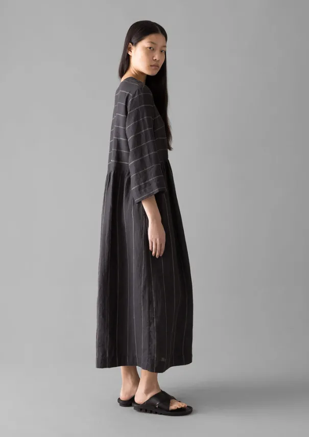 Outlet Fine Stripe Linen V-Neck Dress Women Linen|Loungewear