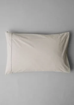 Fine Stripe Organic Cotton Embroidered Pillowcase Textiles|Bed Linen