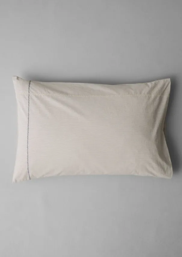 Fine Stripe Organic Cotton Embroidered Pillowcase Textiles|Bed Linen