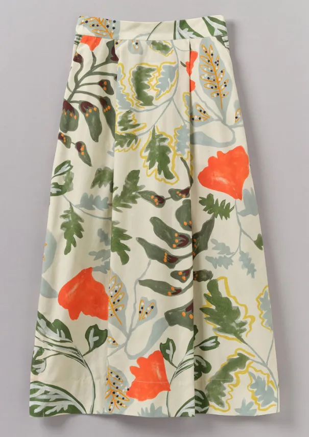 Hot Foliage Print Poplin Skirt Women Skirts
