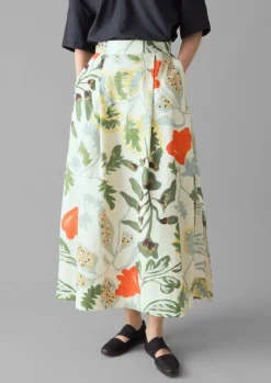 Hot Foliage Print Poplin Skirt Women Skirts