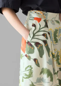 Hot Foliage Print Poplin Skirt Women Skirts