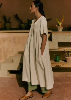 Clearance Garment Dyed Linen V-Neck Dress Women Linen|Loungewear