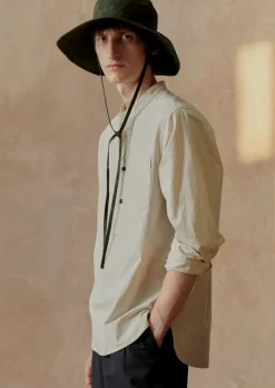 Online Grandad Collar Stripe Pullover Shirt Shirts