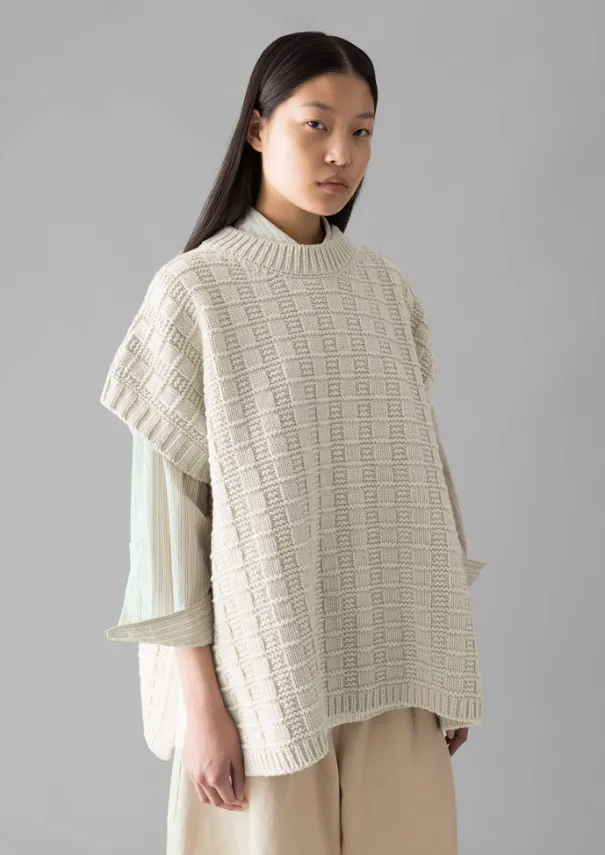 Grid Stitch Wool Cotton Tank Women Knitwear