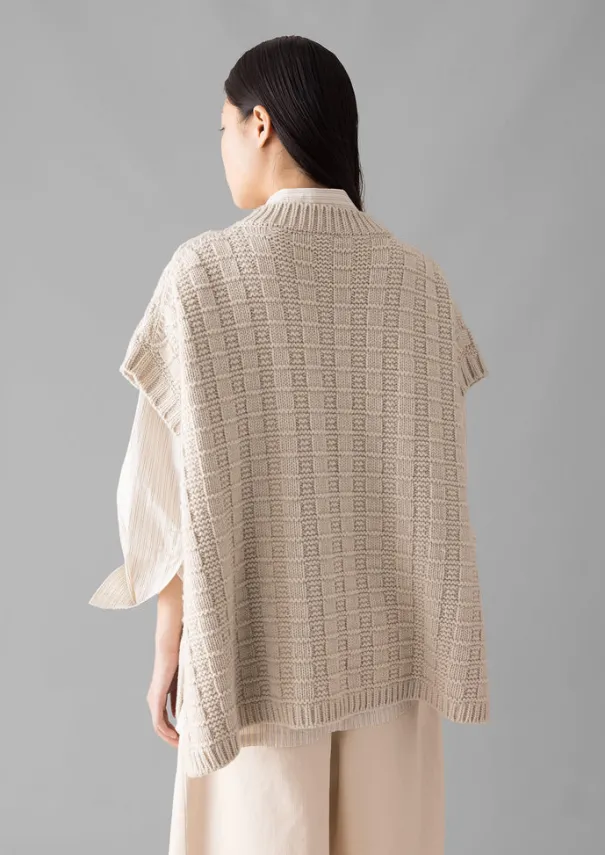 Grid Stitch Wool Cotton Tank Women Knitwear
