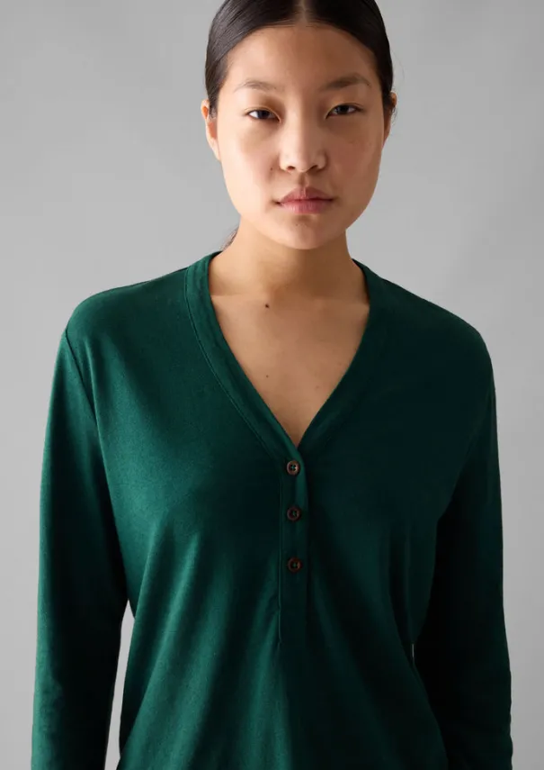 Hot Half Placket Cotton Linen Tee Women Linen|Jersey