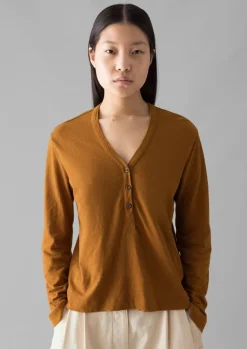 Best Half Placket Cotton Linen Tee Women Linen|Jersey