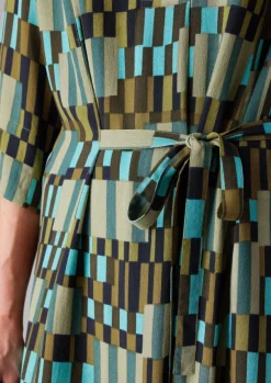 Outlet Irregular Check Print Tie Front Dress Women Dresses