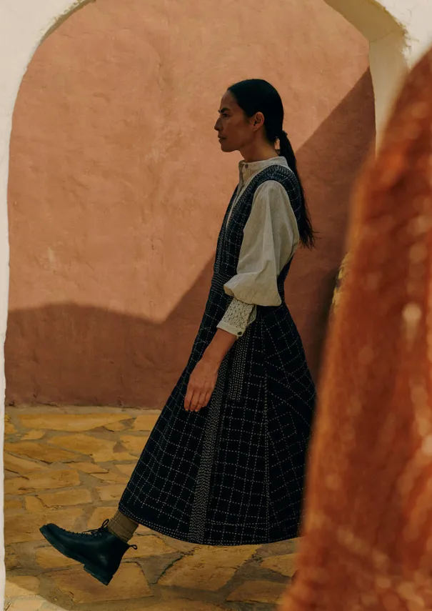 Outlet Kantha Stitched Wrap Pinafore Dress Women Dresses