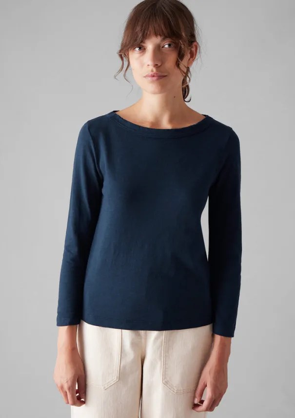 New Lia Garment Dyed Boat Neck Tee Women Jersey|Tops & Tees
