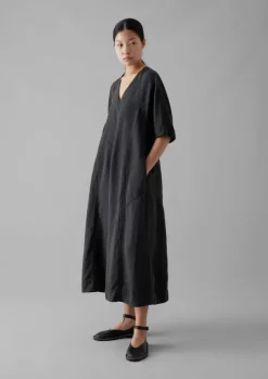 Hot Lyocell Linen Herringbone Panel Dress Women Linen|Dresses