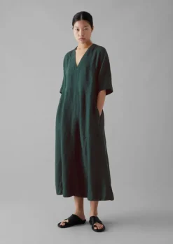 Clearance Lyocell Linen Herringbone Panel Dress Women Linen|Dresses